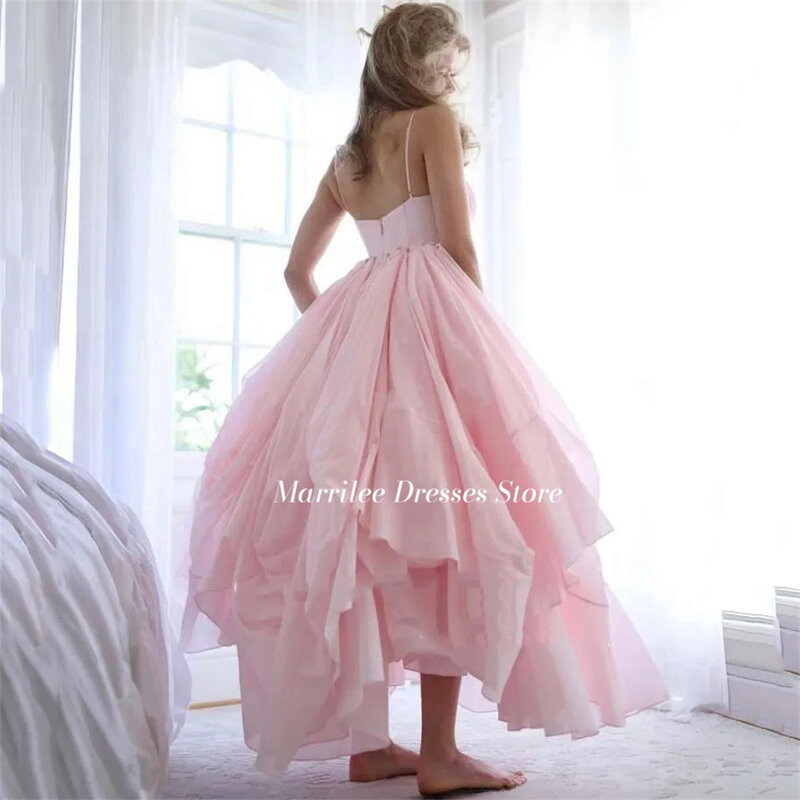 Marrilee-vestido de noche plisado con escote en forma de A, vestido de novia con espalda descubierta y tirantes finos, color rosa