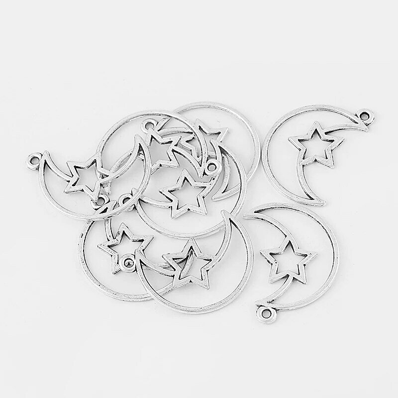 5pcs Moon Charm With Star Antique Silver Color Star Moon Charm Crescent Moon Pendant for DIY Necklace Bracelet Handwork Marking