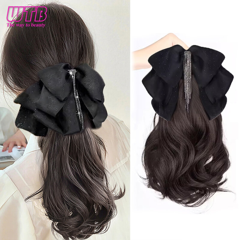 Synthetic Wig Ponytail Fringed Bow Grab Clip Micro-curly Temperament Goddess Low Tie High Tie Fake Braided Ponytail