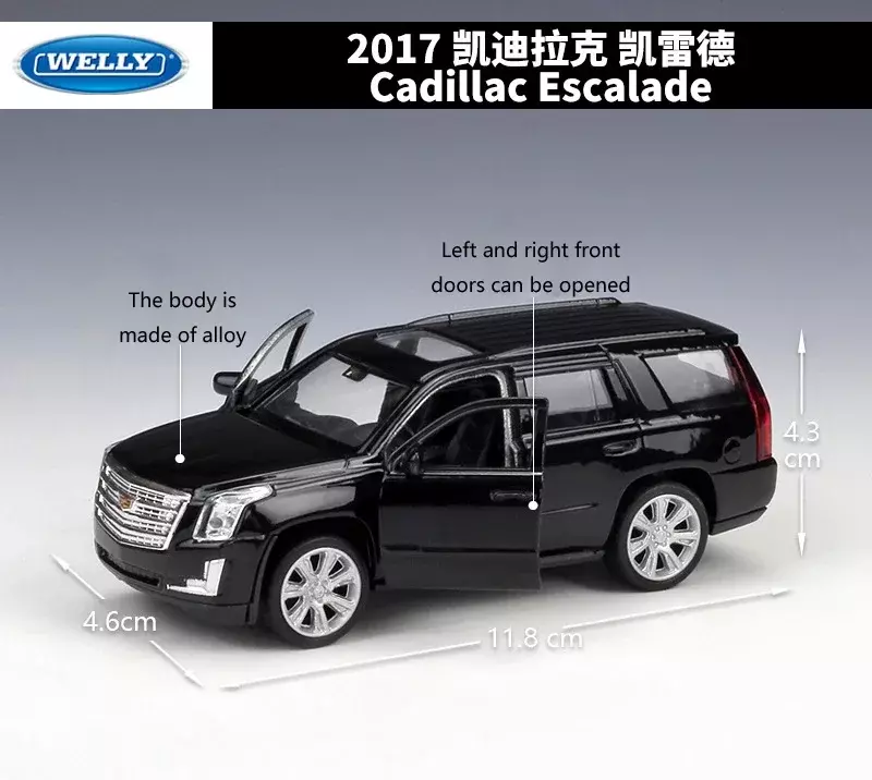 WELLY-Cadillac Escalade SUV Simulator, modelo de carro puxado, brinquedo de liga metálica, veículo para crianças, presentes, 1:36, 2017