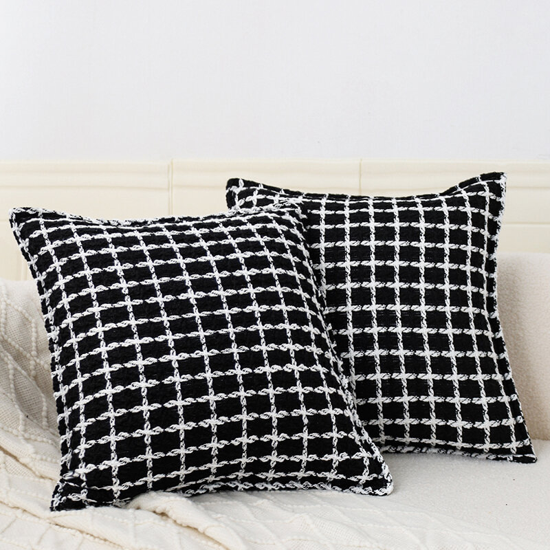 Sarung bantal mewah ringan, penutup bantal anyaman hitam dan putih sederhana Modern 45x45cm untuk kursi ruang tamu dekorasi Sofa