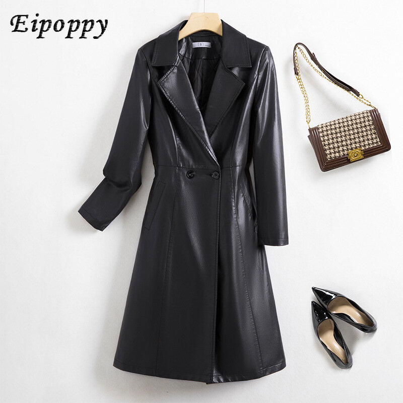 Coffee Color Cotton Padded Thickened Leather Coat Women's Autumn and Winter High Sense Temperament Goddess Style Mid-Length