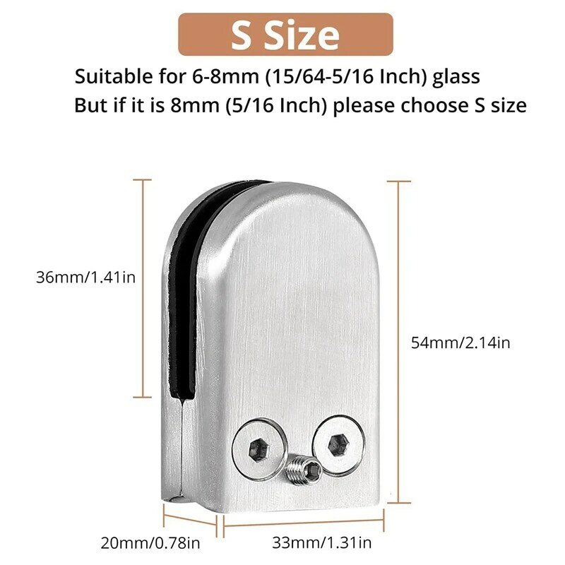 304ステンレス鋼ガラスクリップ,ガラスブラケット,端子コネクタ,プレーン,6〜8mmサイズ