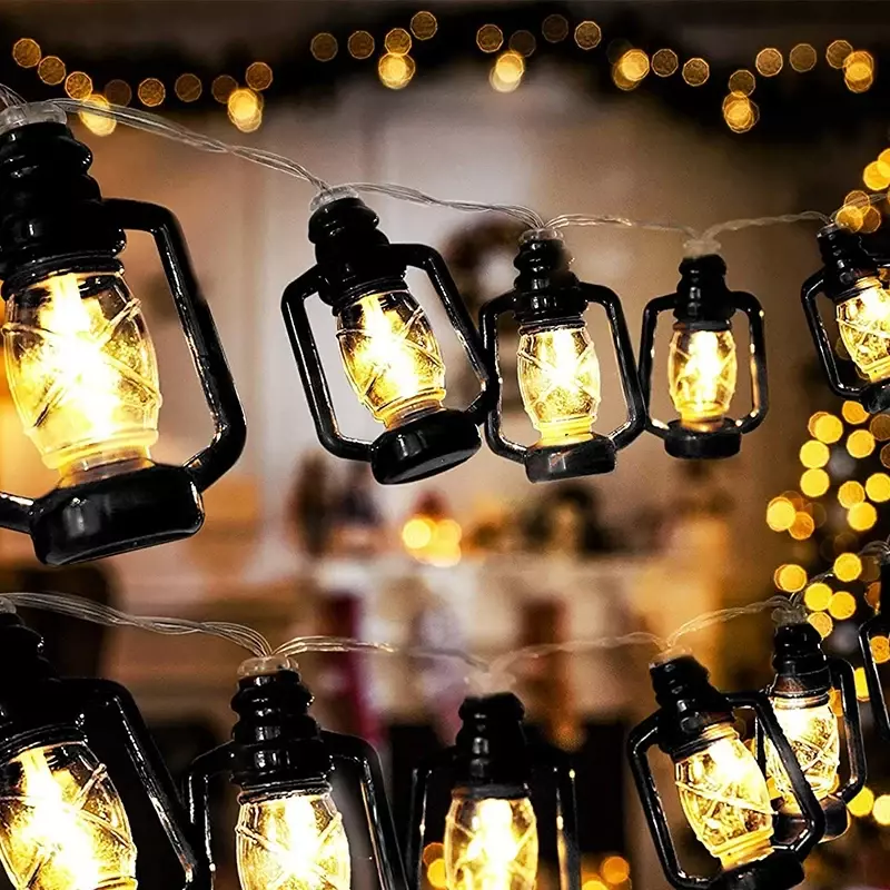 Lámpara de queroseno Retro en forma de cadena de luz LED para jardín, atmósfera, Camping al aire libre, diseño de luz decorativa de Navidad, lámparas solares
