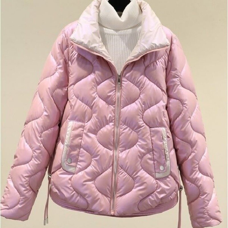 2023 nowa damska płaszcz z podszewką kurtka zimowa damska krótka cekinowa moda parki Hin cienka frywolna odzież wierzchnia luźny płaszcz