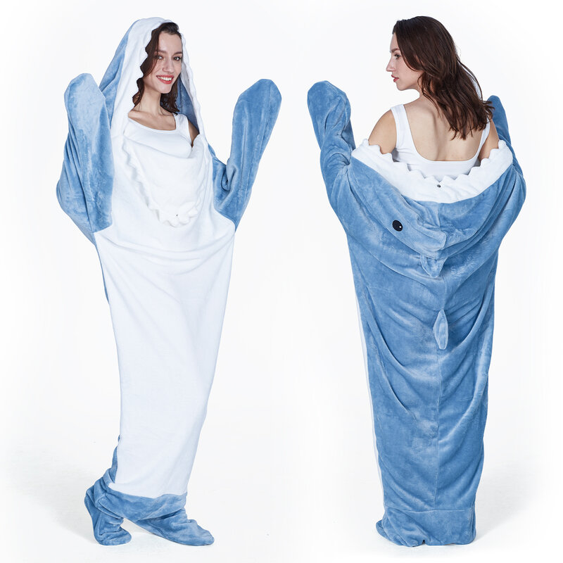Cute Cartoon Shark Sleeping Bag Pajamas Soft Warm Shark Blanket High Quality Fabric Shawl Blanket For Kid Adult