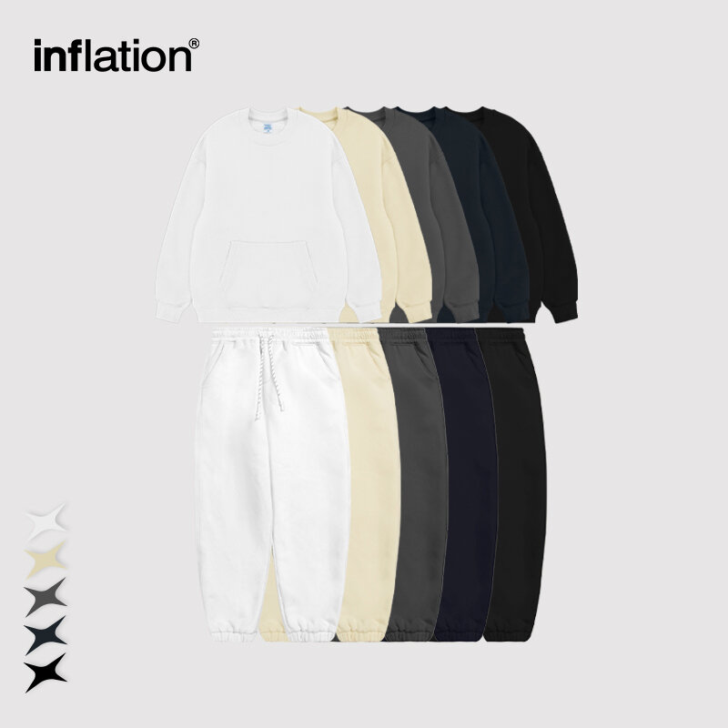 INFLATION-Ensemble de survêtement unisexe doublé polaire Smile pour homme, pantalon de survêtement confortable, pantalon de jogging imbibé, optique chaude, blanc, hiver 2023