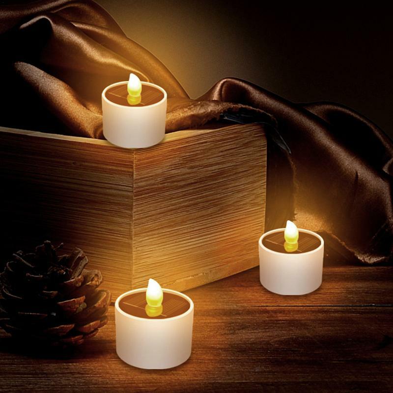 솔라 티 라이트 LED 촛불 불꽃없는 야외 방수 솔라 티 라이트, 웨딩 촛불 파티 정원 홈 데코