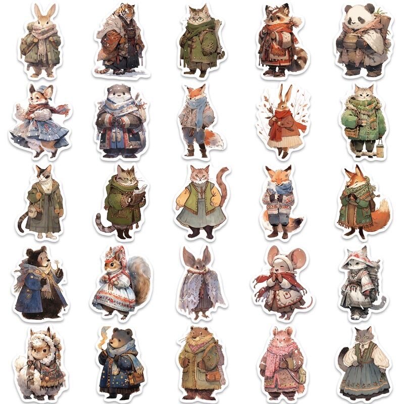 10/50pcs Cute Funny Winter Forest Animal Cartoon Stickers DIY Scrapbooking Guitar Snowboard Motorcycle Luggage Toy Sticker