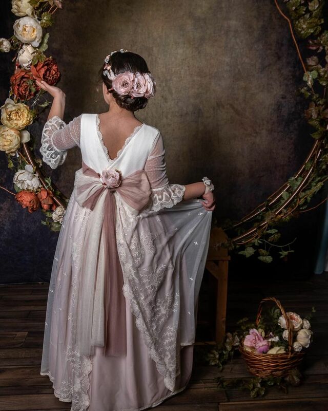 BABYONLINE Fairy Flower Girl Dress for Kid Vintage Princess Lace Floral Ribbon Belt Bridemini Bridesmaid Wedding Party Gown