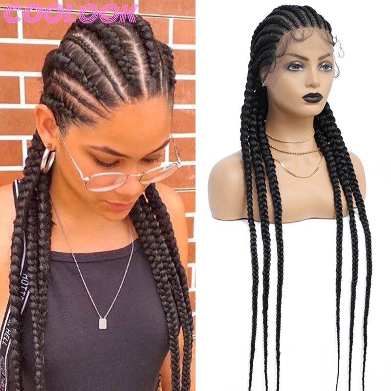 36Inch Braided Box Wigs Full Lace for Women Long Knotless Black Box Braid Lace Front Wig Synthetic Lace Frontal Wig for Braiding