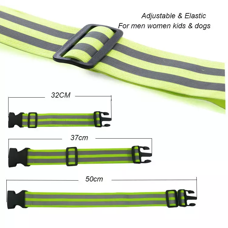 Banda reflexiva de segurança noturna de alta visibilidade Engrenagem para braço, pulso, cintura, tornozelo, cinto elástico ajustável, cinto reflexivo de segurança