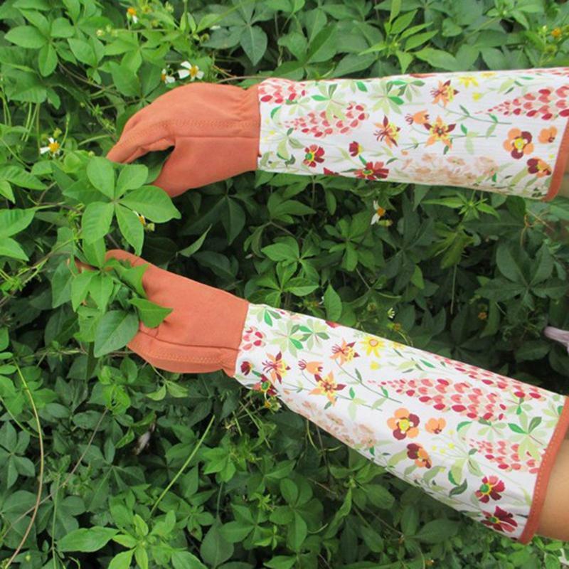 ถุงมือทำสวนถุงมือยาวสำหรับผู้หญิงกันหนามทนทานกันน้ำถุงมือทำงานอุปกรณ์ทำสวน