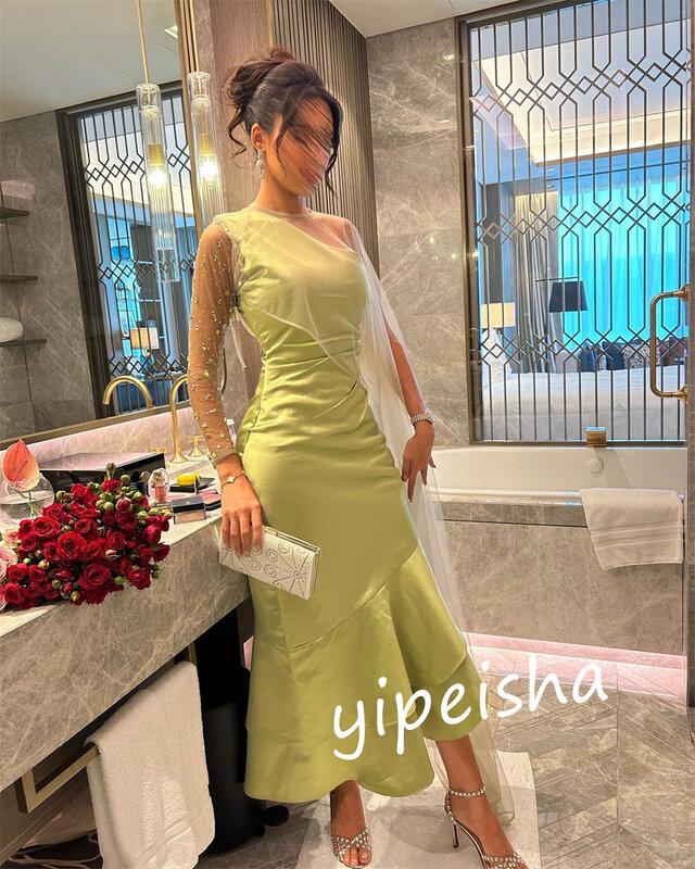     Satin Ruched Tiered Birthday A-line One-shoulder Bespoke Occasion Gown Midi es  Dresses 