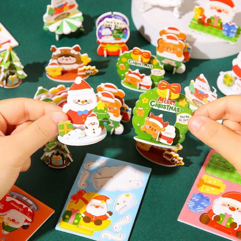 Puzzle artesanal do boneco de neve para crianças, 3D Cartoon Jigsaw, Papai Noel, presentes de Natal, artes natalinas, estilo aleatório