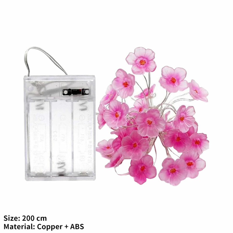Guirnalda de luces de flor de cerezo rosa de hadas, 2M, 20 LED, funciona con pilas para niños, niñas, dormitorio, boda, decoración de Navidad