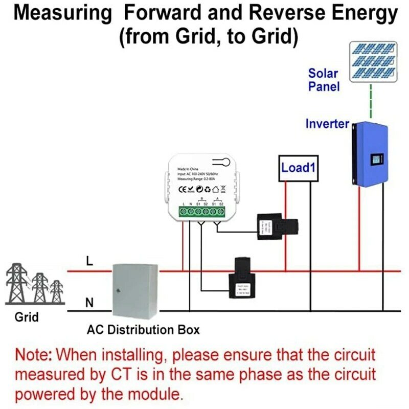 Medidor de energía inteligente Tuya Wifi, Sistema Solar PV, consumo de producción de energía, monitoreo bidireccional con 2 CT