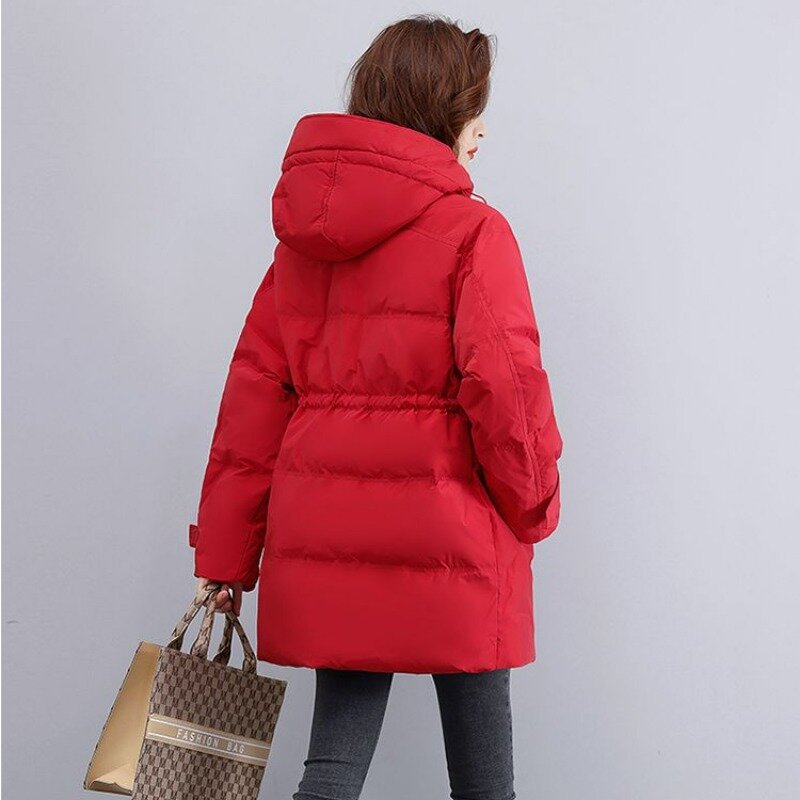 Jaket Down parka wanita, mantel musim dingin longgar tebal hangat bertudung waktu santai serbaguna 2023