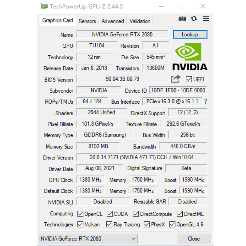 VIOCO RTX2080 8G การ์ดอิสระไดรฟ์ GDDR6 256Bit 12NM NVIDIA GPU สำหรับเดสก์ท็อปการทำเหมืองแร่คอมพิวเตอร์ Gaming RTX 2080 8GB