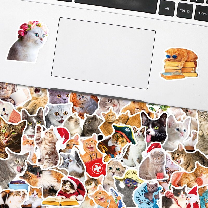 Gatos kawaii adesivos, decalques gatinho bonito para laptop, decoração bagagem, scrapbook, garrafa de água, impermeável, 50pcs