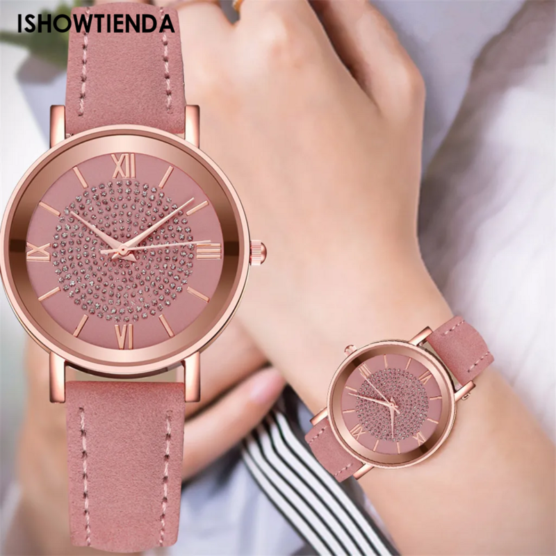 Relógio luxuoso de ouro rosa para mulheres, mostrador de aço inoxidável, relógio bracele casual para senhora, presente digital delicado