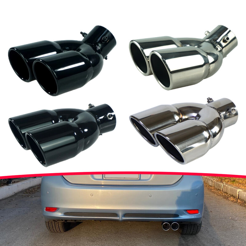 Exhaust Tip Inlet 63mm Stainless Steel Double Outlet Car Muffler Tail Tip Exhaust Tailpipe Tip Bolt-on Exhaust Tip-Glossy