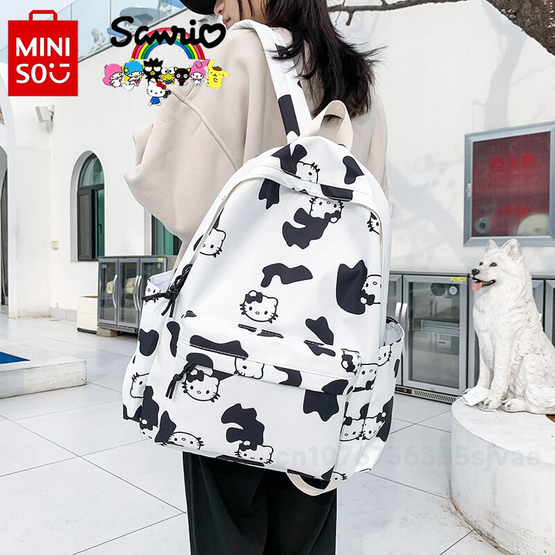 MINISO 2024 Новый женский рюкзак, Модный высококачественный нейлоновый дорожный рюкзак, мультяшный Повседневный вместительный студенческий рюкзак