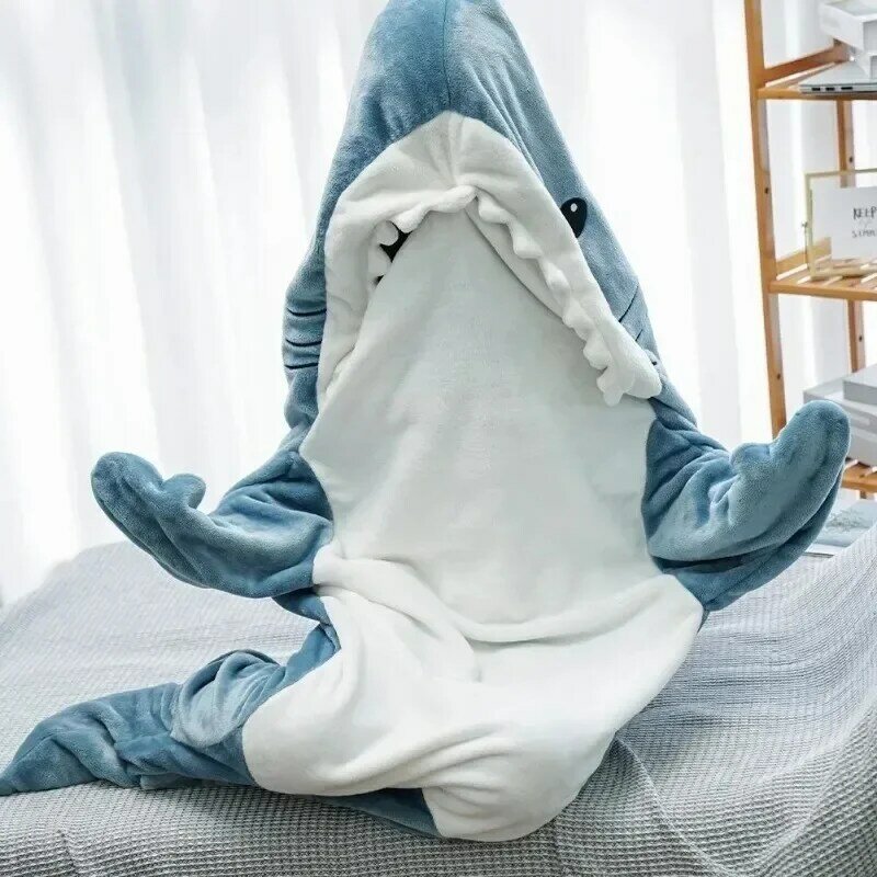 ผ้าห่มลายการ์ตูนปลาฉลามนอนชุดนอนออฟฟิศผ้านุ่มสบายผ้าห่มนางเงือกคุณภาพสูงสำหรับผู้ใหญ่
