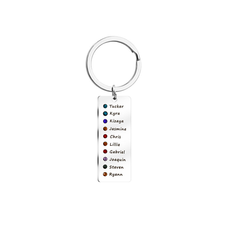 Custom Family Names Keychain with Birthstone 1-15 Names Avaiblable Personalized Birthstone Keychain Stainless Steel keychain