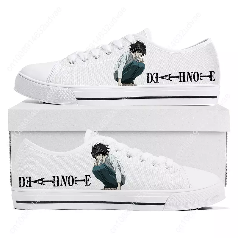 Death Note Yagami Lawliet L Low Top Sneakers para homens e mulheres, tênis de lona adolescente, sapatos personalizados para casal, desenhos animados, alta qualidade