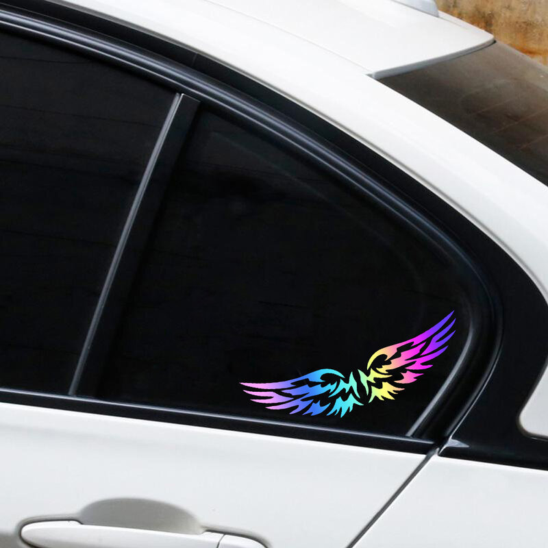 Laser Rainbow Angel Wings Motorcycle Motorbike Body Fuel Tank Decals Car Window Rear Trunk Rearview Mirror Sticker for Honda BMW