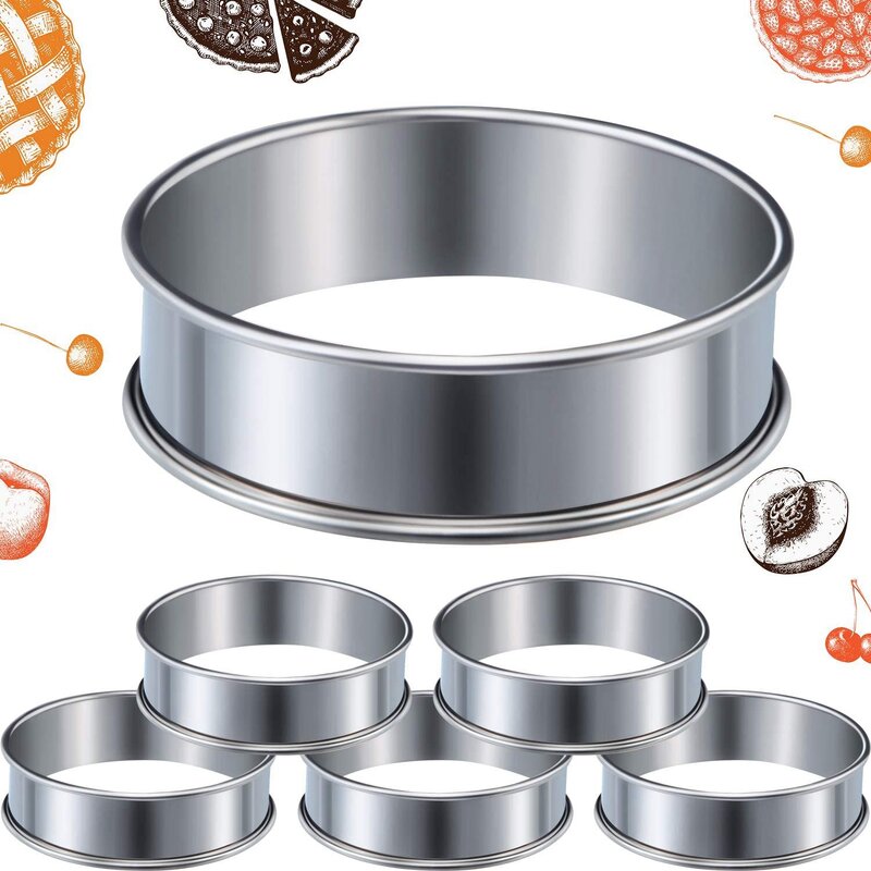 6 sztuk tarta do muffinek z podwójnie walcowanym pierścieniem tarta ze stali nierdzewnej pierścienie na muffinki metalowe okrągłe forma pierścieniowa do wyrobu żywności