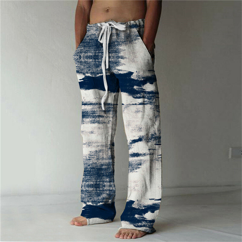 Pantalon de Style Hawaïen pour Homme, à Jambes Larges, Imprimé en 3D, Décontracté, pour Vacances, Plage, Été