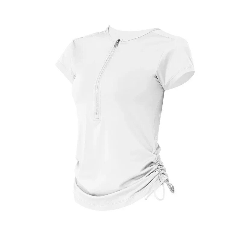 T-shirt sportiva a maniche corte da Yoga con coulisse con cerniera cappotto Fitness da donna traspirante abbigliamento da Yoga da corsa ad asciugatura rapida