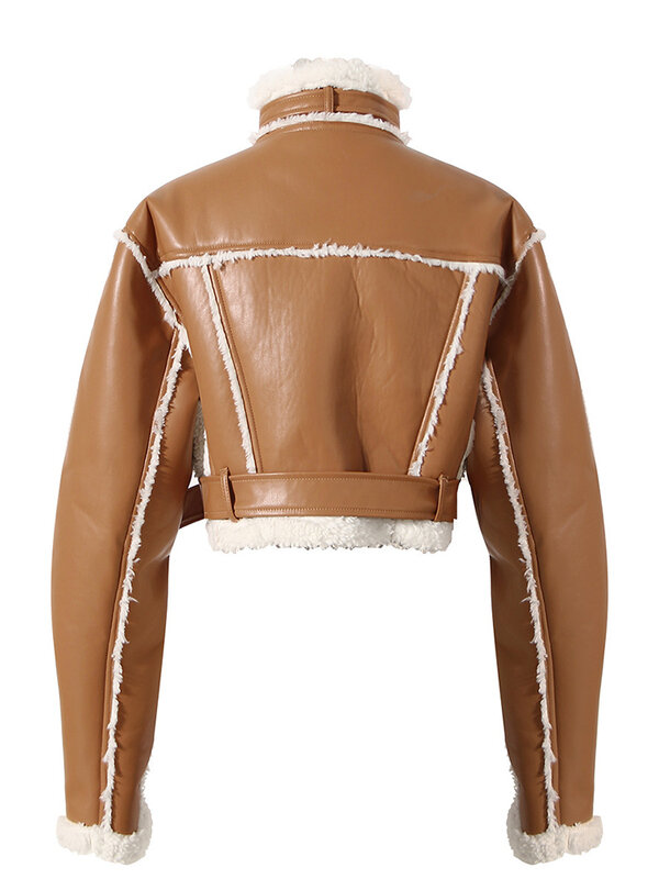 女性用のフラップカラー付きの完全な合成皮革ジャケット,腰に着用できるタイトなジャケット,秋冬,wt418,2023