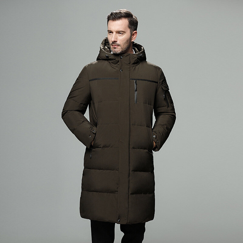 Мужская зимняя куртка-пуховик с капюшоном средней длины