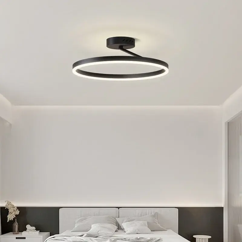 Lampu gantung Led bulat minimalis Nordic, lampu gantung Aluminium hitam putih bercat, perlengkapan lampu dekorasi rumah kamar tidur