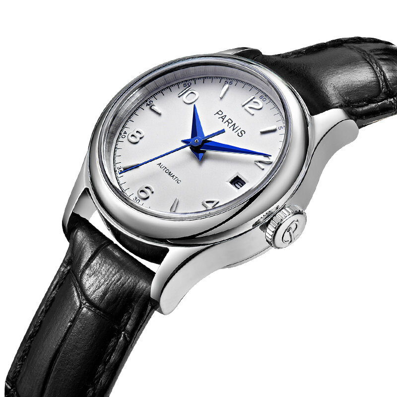 Parnis 26Mm Dial สีขาวนาฬิกากลไก Sapphire สายหนังผู้หญิงนาฬิกาข้อมือสำหรับสตรีนาฬิกา