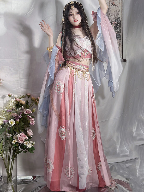 الصينية التقليدية Hanfu مجموعة فستان للفتيات ، الرقص الشعبي ، نمط Dunhuang ، تأثيري ملابس التصوير الفوتوغرافي ، سونغ سلالة ، جديد