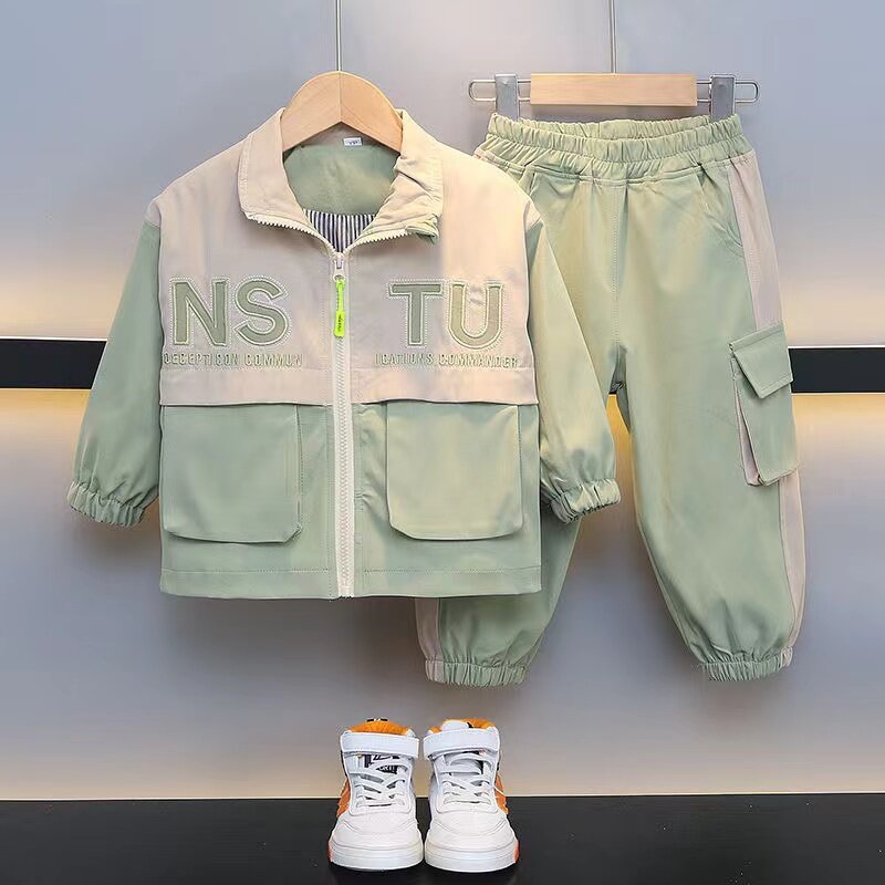 Boys and Children's Work Suit Spring and Autumn 2024 New Korean Children's Autumn Clothing Two piece Set for Boys and Babies