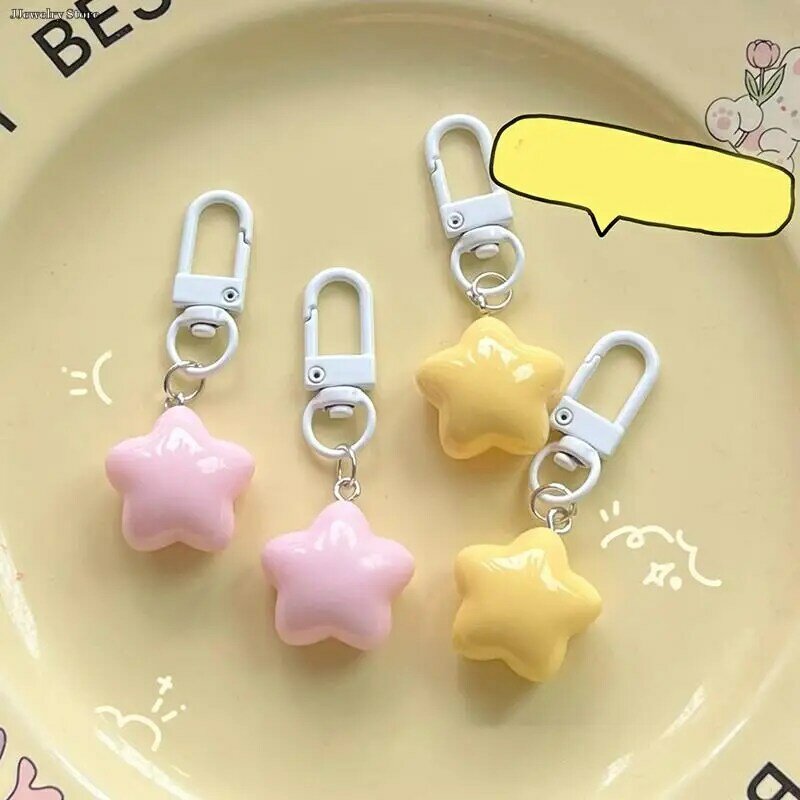 1PC Cute Yellow Pink Stars Keychain Pendant Keyring for Girls Backpack Charm Headphone Case Accessorie Creative Gifts