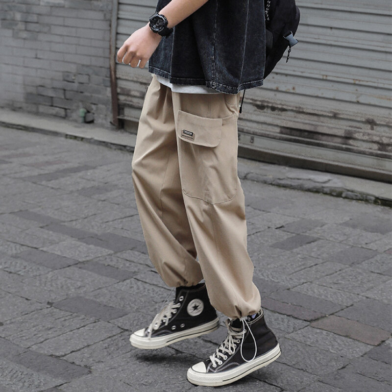 Cargo Pants Men Autumn Ankle-tied Simple Daily American Style Techwear Large Pockets Vibe Streetwear Baggy Comfortable Classic