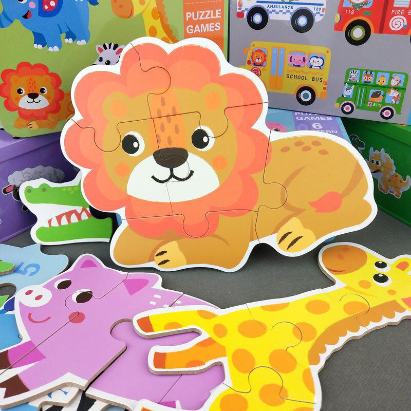 Kinder kreative Holz puzzle Eisen Box Kindergarten Baby frühe Bildung Cartoon Tier Verkehr Puzzle kognitive interaktive Spiel
