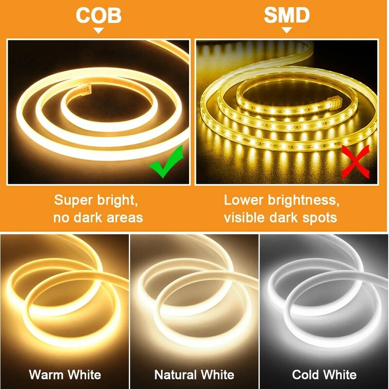 Tira de luces LED COB para decoración de iluminación exterior, con Control remoto por aplicación cinta Flexible, Wifi, Tuya, CA de 220V, IP65