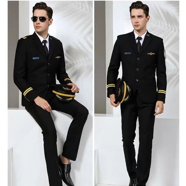 Kustom seragam Pilot seragam penerbangan Aviator pramugari pria keamanan overall pakaian kerja kostum