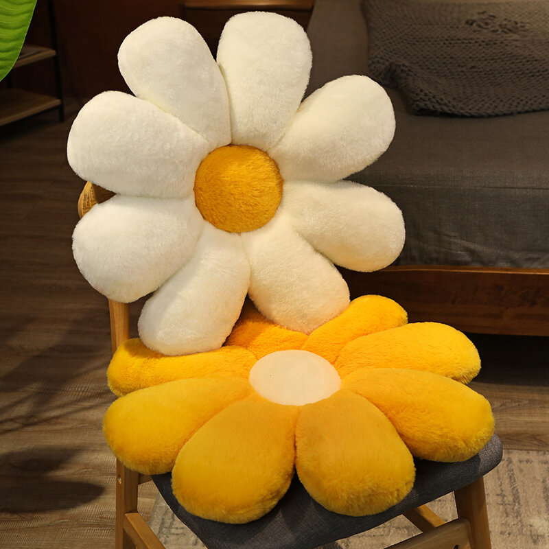Cojín de felpa de flores de colores Kawaii, tapete suave de planta de girasol de 8 pétalos, relleno para sofá cama, cojín de respaldo para dormir, regalos de decoración