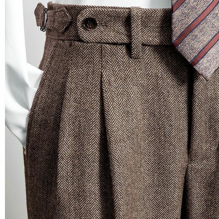 Calça de lã de cintura alta masculina, calça casual de tweed masculino, calça longa reta formal, nova, outono, inverno, H336, 2023