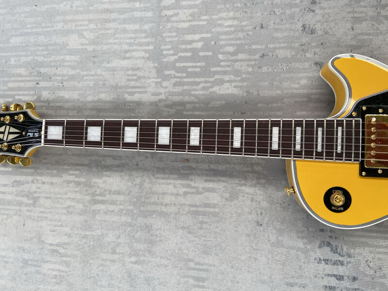 Memiliki G logo buatan Cina, gratis pengiriman, kuning opaque gitar listrik L ~ P pelanggan, kualitas tinggi