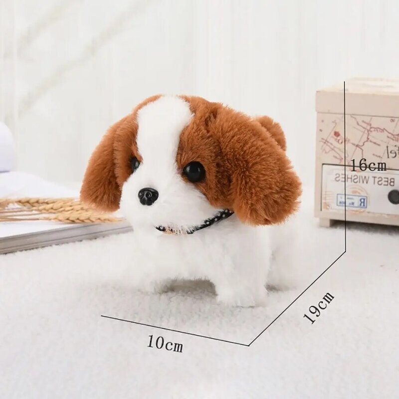 Mainan elektrik boneka anjing berjalan 18CM simulasi ekor angguk anjing elektrik saklar bawah mainan hewan peliharaan listrik untuk hadiah ulang tahun anak-anak