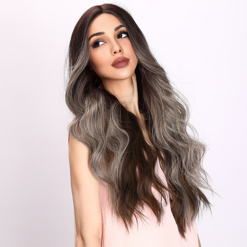 Fashionable everyday: long curly hair in Murad's shade of gray-brown highlights, made of high-temperature silk, suitable for dai